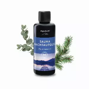 Allgäuquelle Wellness-Pflegeset, Bio-Saunaaufguss mit 100% BIO-Öle Nachtaufguss Alpenzirbe Eukalyptus 100ml