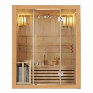 Artsauna Sauna »Tampere«, 50 mm, Finnischer Harvia Ofen, hitzebeständige und große Glasfront, integrierte Sanduhr, Gradanzeige, hochwertiges...