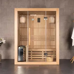 HOME DELUXE Sauna »Traditionelle Sauna SKYLINE - L«, Holz: Hemlocktanne - Maße: 120 x 150 x 190 cm