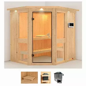 Karibu Sauna »Aline 1«, BxTxH: 210 x 184 x 202 cm, 68 mm, (Set) 9-kW-Ofen mit externer Steuerung