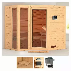 Karibu Sauna »Amada«, (Set), 9-kW-Ofen mit externer Steuerung