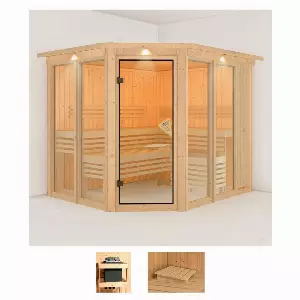 Karibu Sauna »Anike 3«, BxTxH: 245 x 210 x 202 cm, 68 mm, (Set) ohne Ofen