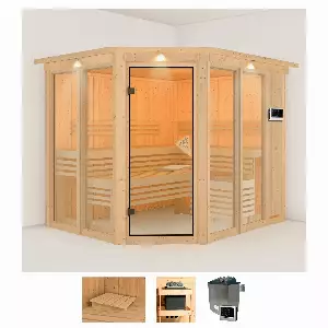 Karibu Sauna »Anike 3«, (Set), 9-kW-Ofen mit externer Steuerung
