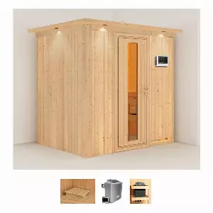 Karibu Sauna »Bedine«, BxTxH: 210 x 165 x 202 cm, 68 mm, (Set) 4,5-kW-Ofen mit externer Steuerung