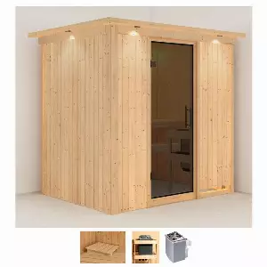 Karibu Sauna »Bedine«, BxTxH: 210 x 165 x 202 cm, 68 mm, (Set) 4,5-kW-Ofen mit integrierter Steuerung