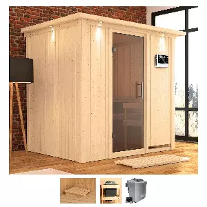 Karibu Sauna »Bedine«, (Set), 4,5-kW-Bio-Ofen mit externer Steuerung