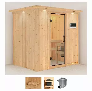 Karibu Sauna »Bedine«, (Set), 4,5-kW-Ofen mit externer Steuerung