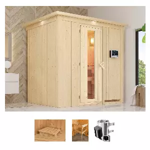 Karibu Sauna »Bellin«, (Set), 3,6-kW-Plug & Play Ofen mit ext. Steuerung