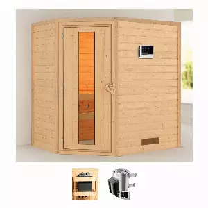 Karibu Sauna »Calla«, (Set), 3,6-kW-Plug & Play Ofen mit externer Steuerung