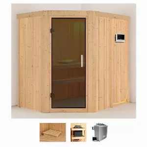 Karibu Sauna »Clara«, BxTxH: 151 x 196 x 198 cm, 68 mm, (Set) 4,5-kW-Ofen mit externer Steuerung
