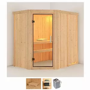Karibu Sauna »Clara«, BxTxH: 151 x 196 x 198 cm, 68 mm, (Set) 4,5-kW-Ofen mit integrierter Steuerung