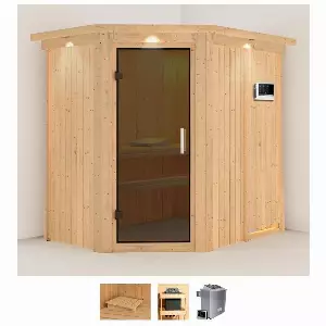 Karibu Sauna »Clara«, BxTxH: 165 x 210 x 202 cm, 68 mm, (Set) 4,5-kW-Ofen mit externer Steuerung