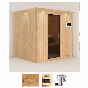 Karibu Sauna »Dima«, (Set), 3,6-kW-Bio-Plug & Play Ofen mit externer Steuerung