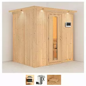 Karibu Sauna »Finja«, (Set), 3,6-kW-Bio-Plug & Play Ofen mit externer Steuerung