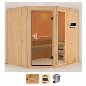 Karibu Sauna »Frigga 2«, BxTxH: 196 x 170 x 198 cm, 68 mm, (Set) 9-kW-Bio-Ofen mit externer Steuerung