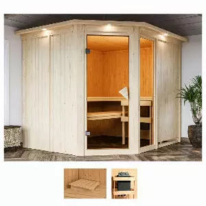 Karibu Sauna »Frigga 3«, BxTxH: 245 x 210 x 202 cm, 68 mm, (Set) ohne Ofen