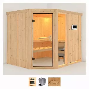 Karibu Sauna »Frigga 3«, (Set), 9-kW-Bio-Ofen mit externer Steuerung