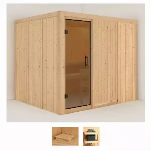 Karibu Sauna »Gitte«, BxTxH: 231 x 196 x 198 cm, 68 mm, (Set) ohne Ofen