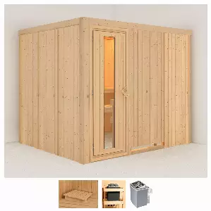 Karibu Sauna »Gitte«, (Set), 9-kW-Ofen mit integrierter Steuerung