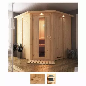 Karibu Sauna »Jarla«, BxTxH: 210 x 210 x 202 cm, 68 mm, (Set) ohne Ofen