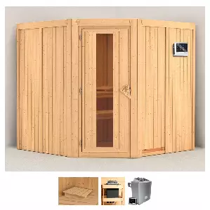 Karibu Sauna »Jarla«, (Set), 9-kW-Ofen mit externer Steuerung