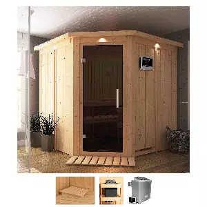 Karibu Sauna »Jarla«, (Set), 9-kW-Ofen mit externer Steuerung