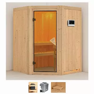 Karibu Sauna »Liva«, BxTxH: 151 x 151 x 198 cm, 68 mm, (Set) 4,5-kW-Bio-Ofen mit externer Steuerung