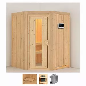 Karibu Sauna »Liva«, BxTxH: 151 x 151 x 198 cm, 68 mm, (Set) 4,5-kW-Ofen mit externer Steuerung