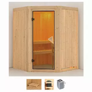 Karibu Sauna »Liva«, BxTxH: 151 x 151 x 198 cm, 68 mm, (Set) 4,5-kW-Ofen mit integrierter Steuerung