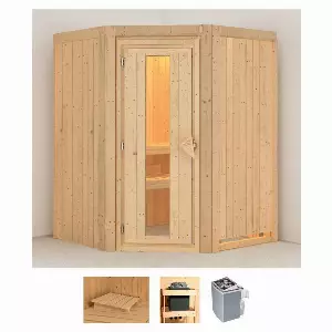 Karibu Sauna »Liva«, BxTxH: 151 x 151 x 198 cm, 68 mm, (Set) 4,5-kW-Ofen mit integrierter Steuerung