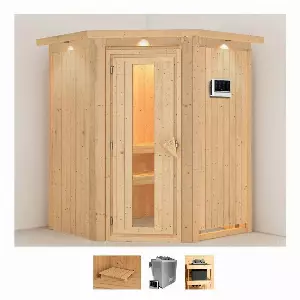 Karibu Sauna »Liva«, BxTxH: 165 x 165 x 202 cm, 68 mm, (Set) 4,5-kW-Bio-Ofen mit externer Steuerung