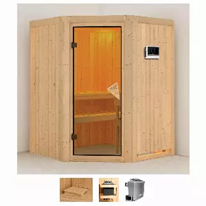 Karibu Sauna »Liva«, (Set), 4,5-kW-Ofen mit externer Steuerung