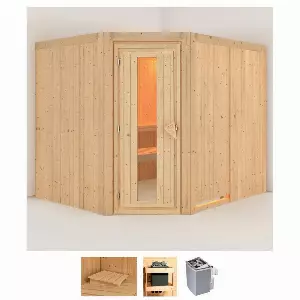 Karibu Sauna »Marit«, BxTxH: 231 x 196 x 198 cm, 68 mm, (Set) 9-kW-Ofen mit integrierter Steuerung