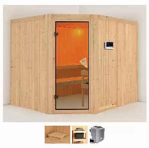 Karibu Sauna »Marit«, (Set), 9-kW-Bio-Ofen mit externer Steuerung