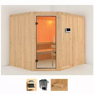 Karibu Sauna »Marit«, (Set), 9-kW-Ofen mit externer Steuerung