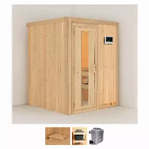 Karibu Sauna »Norma«, BxTxH: 151 x 151 x 198 cm, 68 mm, (Set) 4,5-kW-Ofen mit externer Steuerung