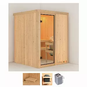 Karibu Sauna »Norma«, BxTxH: 151 x 151 x 198 cm, 68 mm, (Set) 4,5-kW-Ofen mit integrierter Steuerung
