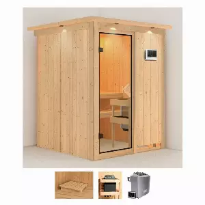 Karibu Sauna »Norma«, BxTxH: 165 x 165 x 202 cm, 68 mm, (Set) 4,5-kW-Ofen mit externer Steuerung