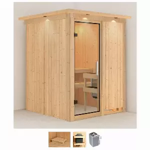 Karibu Sauna »Norma«, BxTxH: 165 x 165 x 202 cm, 68 mm, (Set) 4,5-kW-Ofen mit integrierter Steuerung