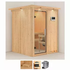 Karibu Sauna »Norma«, BxTxH: 165 x 165 x 202 cm, 68 mm, (Set) 4,5-kW-Ofen mit externer Steuerung