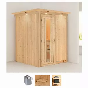 Karibu Sauna »Norma«, BxTxH: 165 x 165 x 202 cm, 68 mm, (Set) 4,5-kW-Ofen mit integrierter Steuerung