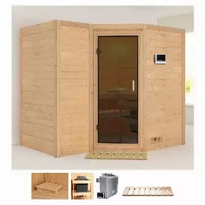 Karibu Sauna »Sanna 2«, BxTxH: 236 x 184 x 209 cm, 40 mm, (Set) 9-kW-Bio-Ofen mit externer Steuerung