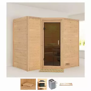 Karibu Sauna »Sanna 2«, BxTxH: 236 x 184 x 209 cm, 40 mm, (Set) 9-kW-Ofen mit integrierter Steuerung