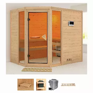 Karibu Sauna »Sina 3«, (Set), 9-kW-Bio-Ofen mit externer Steuerung