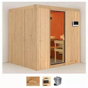 Karibu Sauna »Solida«, BxTxH: 196 x 170 x 198 cm, 68 mm, (Set) 4,5-kW-Bio-Ofen mit externer Steuerung