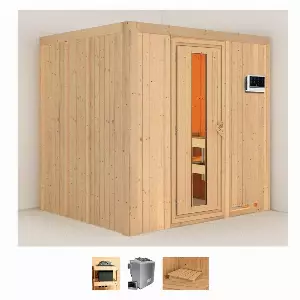 Karibu Sauna »Solida«, BxTxH: 196 x 170 x 198 cm, 68 mm, (Set) 4,5-kW-Bio-Ofen mit externer Steuerung