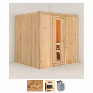 Karibu Sauna »Solida«, BxTxH: 196 x 170 x 198 cm, 68 mm, (Set) 4,5-kW-Ofen mit integrierter Steuerung