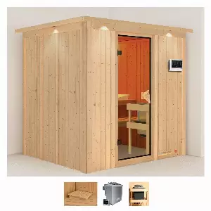 Karibu Sauna »Solida«, (Set), 4,5-kW-Bio-Ofen mit externer Steuerung