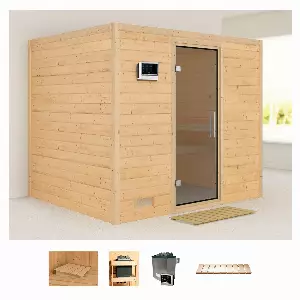 Karibu Sauna »Soraja«, (Set), 9-kW-Ofen mit externer Steuerung
