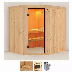 Karibu Sauna »Stine«, BxTxH: 196 x 170 x 198 cm, 68 mm, (Set) 4,5-kW-Ofen mit integrierter Steuerung